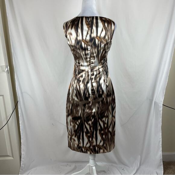 Maggy  London Brown Tan Ruched Fitted Party Event Feminine Dress NWOT Size 8 - Picture 5 of 13